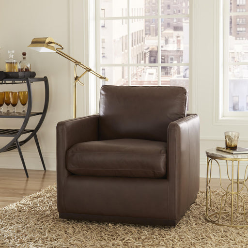 Weston Leather Swivel Accent Chair - Timber image