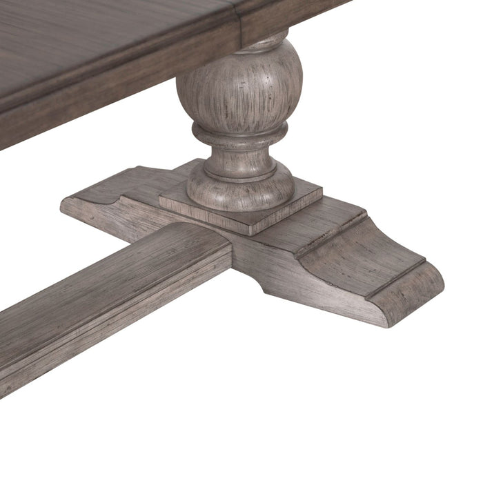 Liberty Furniture River Place Trestle Table in Riverstone Gray & Tobacco
