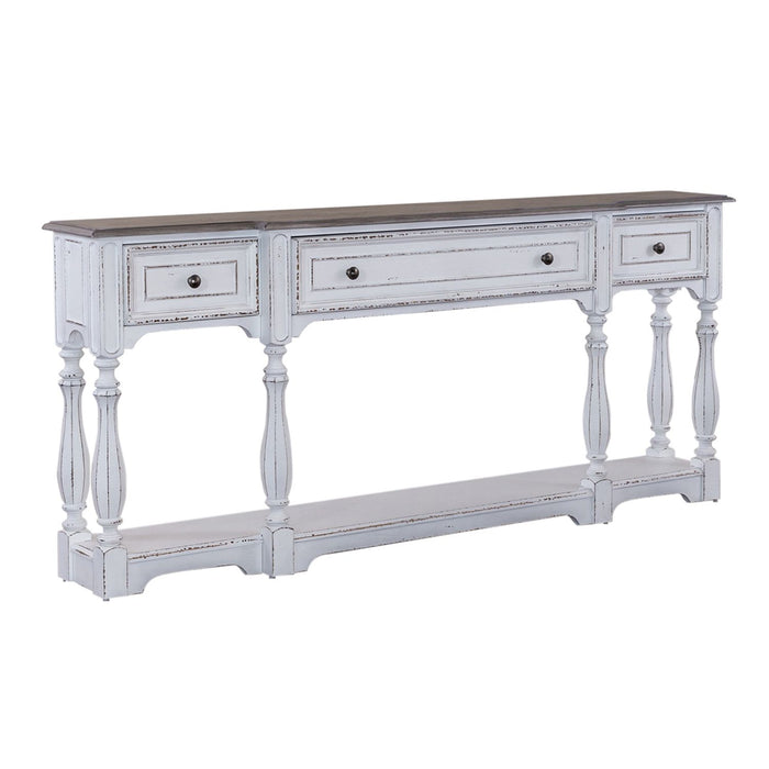 Magnolia Manor 72 Inch Hall Console Table in Antique White Base w/ Weathered Bark Tops