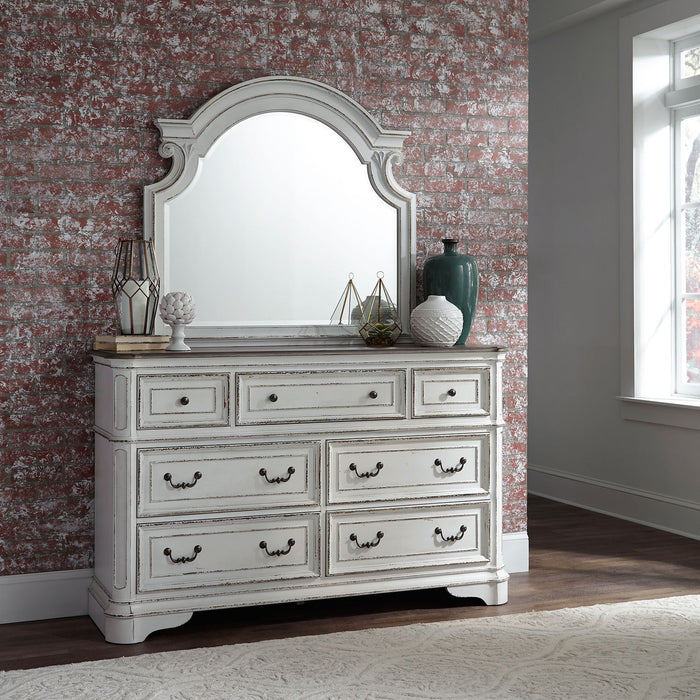 Magnolia Manor King Uph Sleigh Bed, Dresser & Mirror, Night Stand