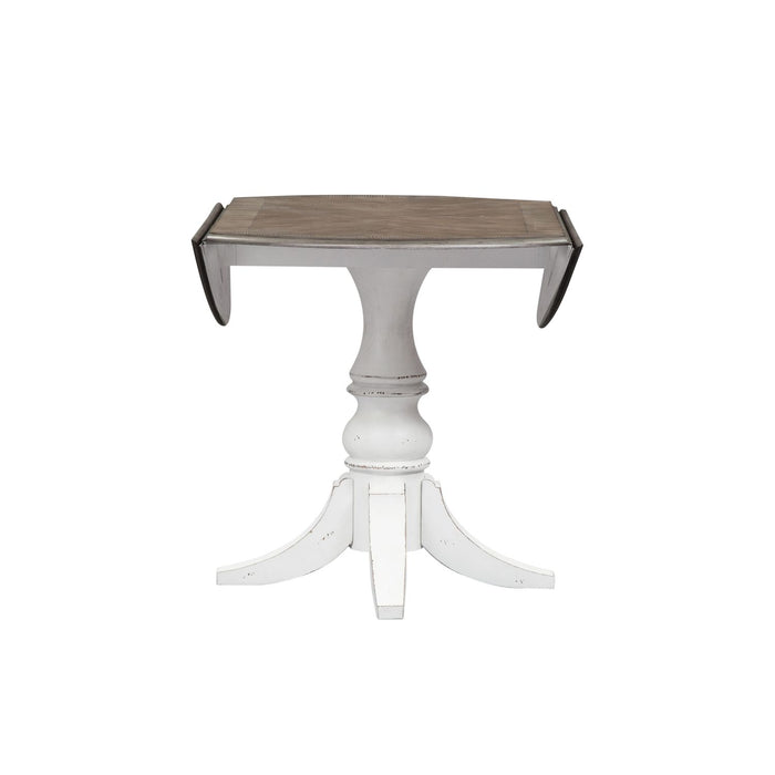 Magnolia Manor Drop Leaf Table in Antique White Base w/ Weathered Bark Tops