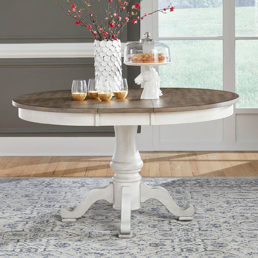 Liberty Furniture Ocean Isle Single Pedestal Table in Antique White with Weathered Pine image