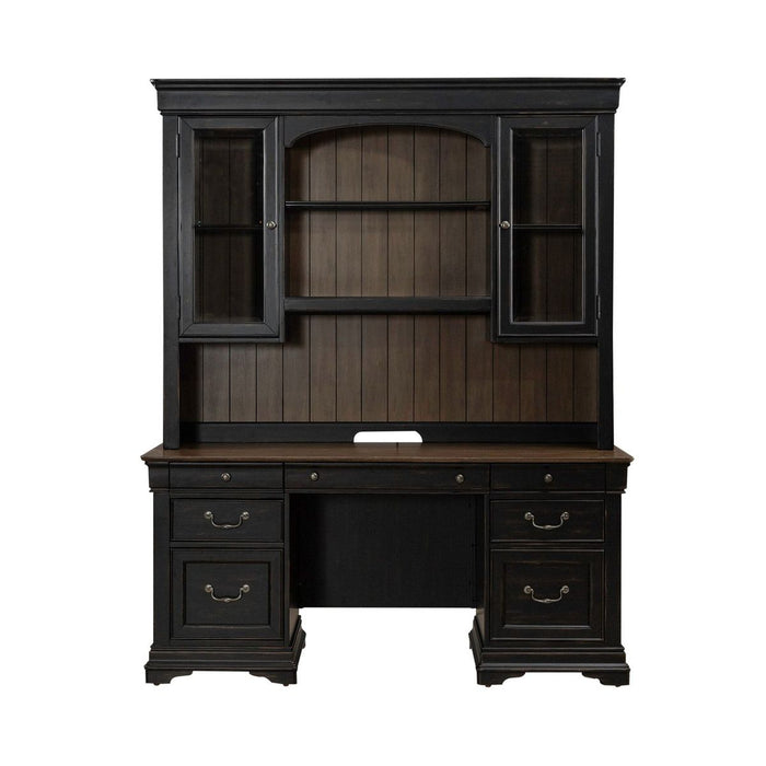 Liberty Furniture Meritage Credenza & Hutch in Aged Charcoal w/ Rub Thru/Caramel image