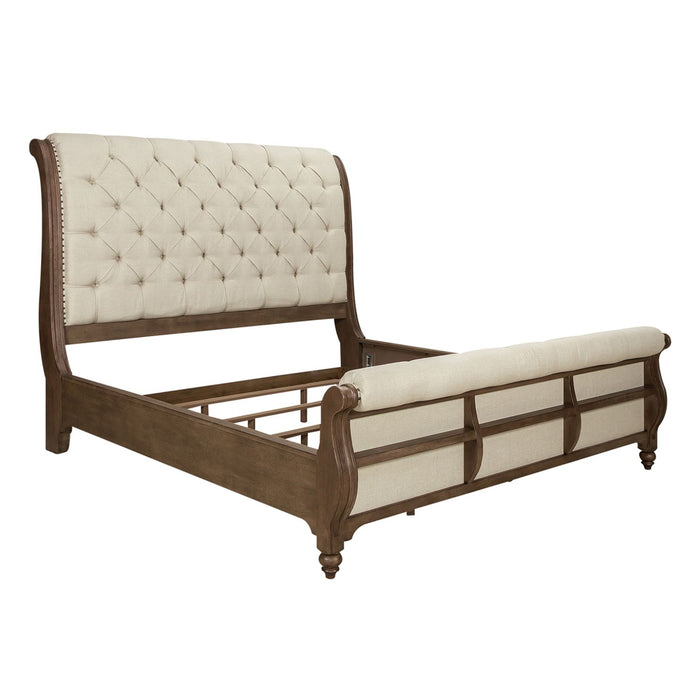 Americana Farmhouse Queen Sleigh Bed, Dresser & Mirror