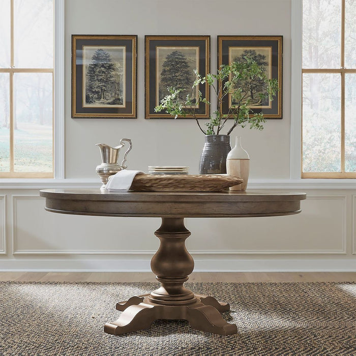 Liberty Furniture Americana Farmhouse Single Pedestal Table in Dusty Taupe image