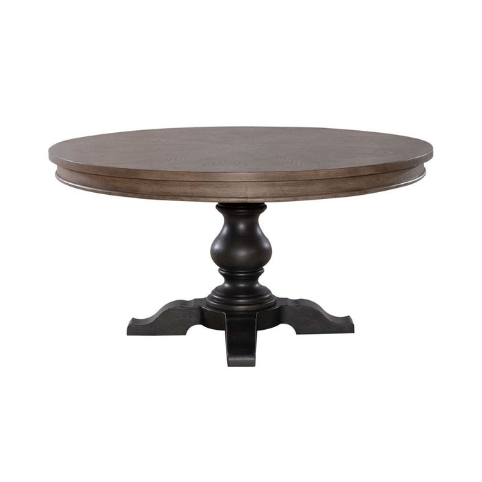 Liberty Furniture Americana Farmhouse Single Pedestal Table in Dusty Taupe & Black image