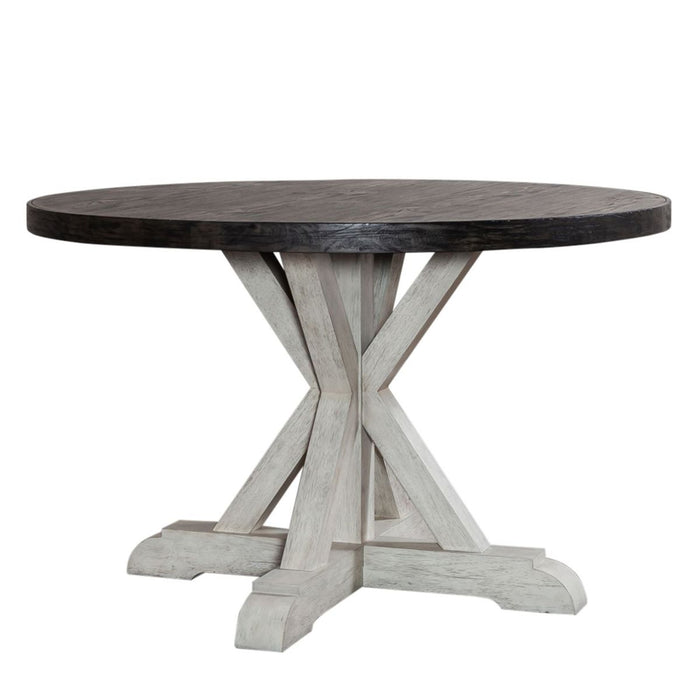Liberty Furniture Willowrun Round Single Pedestal Table in Rustic White