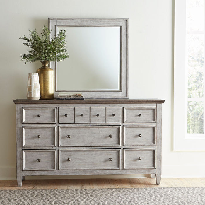 Heartland Opt Queen Panel Bed, Dresser & Mirror, Chest, Night Stand