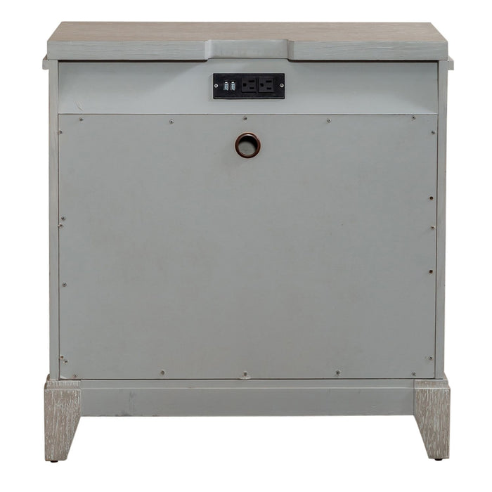 Belmar 3 Drawer Nightstand in Washed Taupe and Silver Champagne
