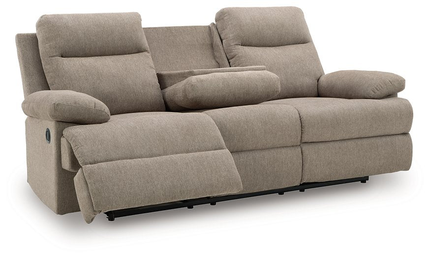Side-Swipe Reclining Sofa with Drop Down Table