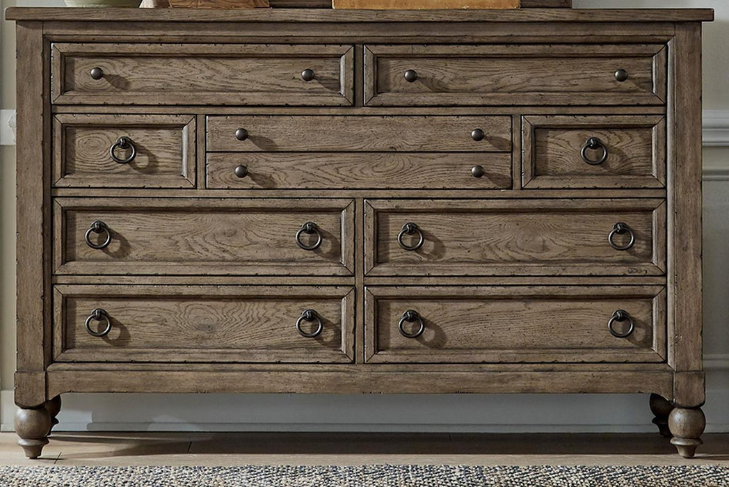 Liberty Furniture Americana Farmhouse 9 Drawer Dresser in Dusty Taupe and Black image