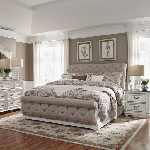 Magnolia Manor King California Upholstered Sleigh Bed, Dresser & Mirror, Night Stand image