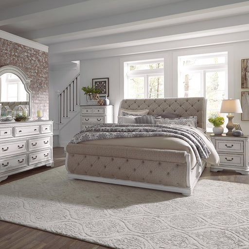 Magnolia Manor King California Upholstered Sleigh Bed, Dresser & Mirror, Chest, Night Stand image