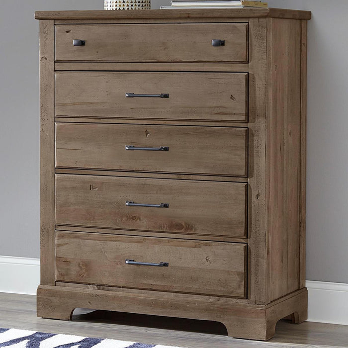 Vaughan-Bassett Cool Rustic 5 Drawer Chest in Stone Grey