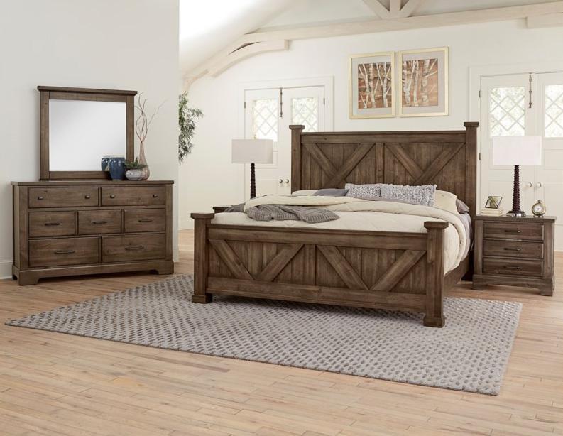 Vaughan-Bassett Cool Rustic Queen Barndoor X Headboard and Footboard Bed in Mink