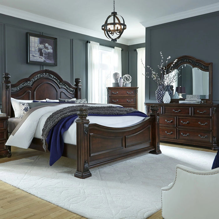 Messina Estates King California Poster Bed, Dresser & Mirror, Chest image